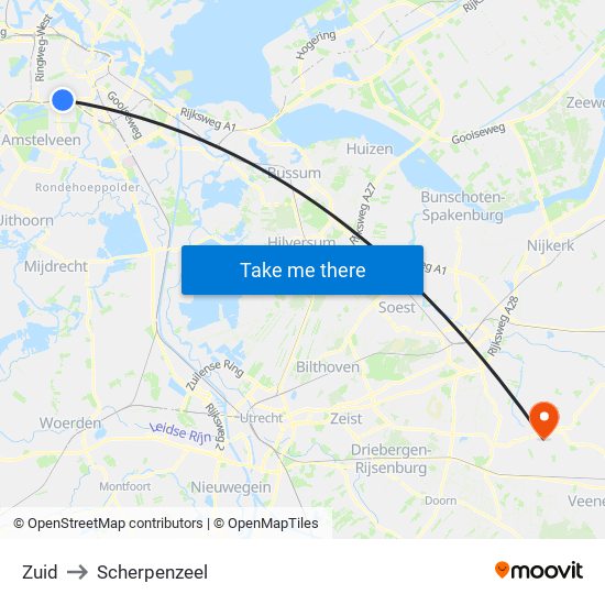 Zuid to Scherpenzeel map