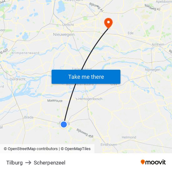 Tilburg to Scherpenzeel map