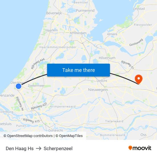 Den Haag Hs to Scherpenzeel map