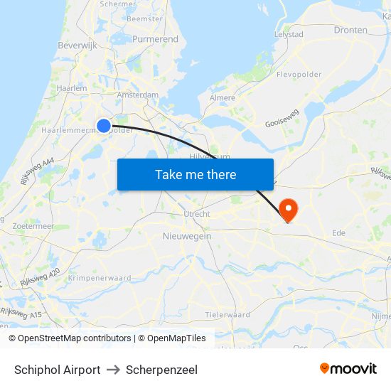 Schiphol Airport to Scherpenzeel map
