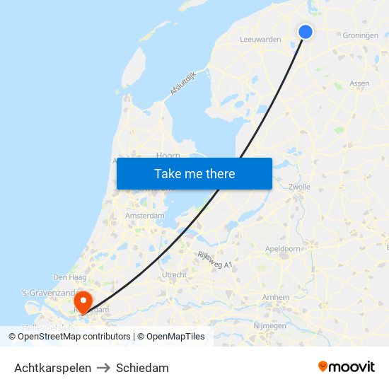 Achtkarspelen to Schiedam map