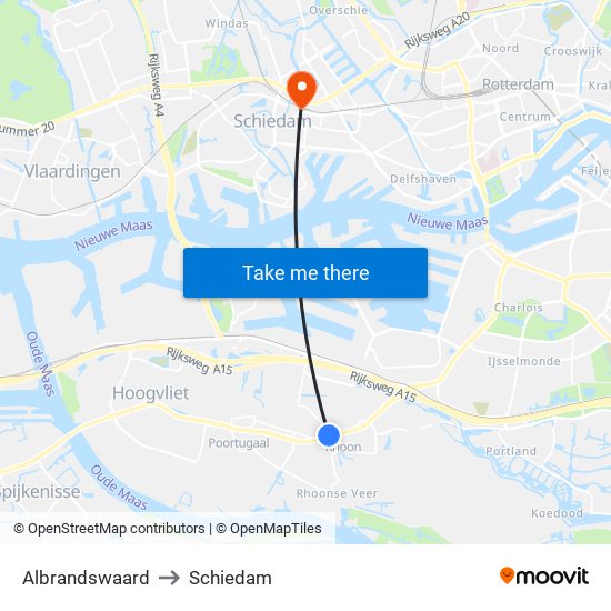 Albrandswaard to Schiedam map