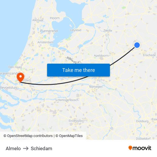 Almelo to Schiedam map