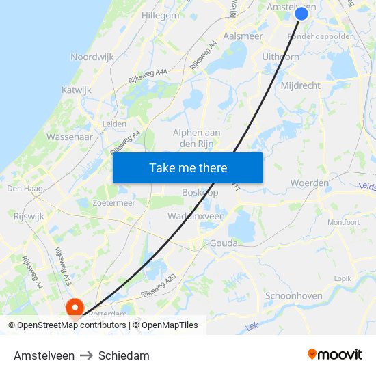 Amstelveen to Schiedam map