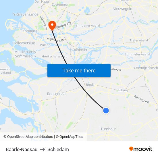 Baarle-Nassau to Schiedam map