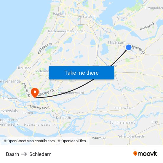 Baarn to Schiedam map
