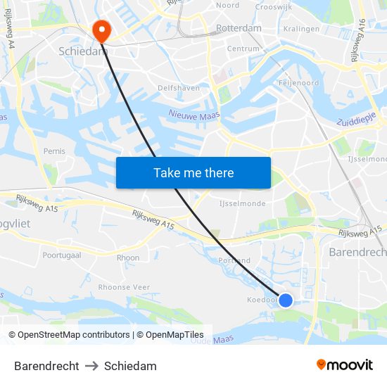 Barendrecht to Schiedam map