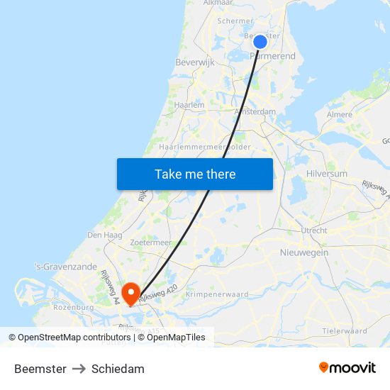 Beemster to Schiedam map
