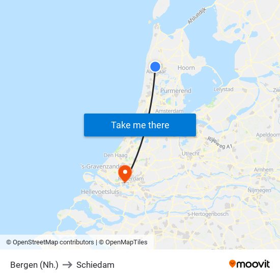 Bergen (Nh.) to Schiedam map