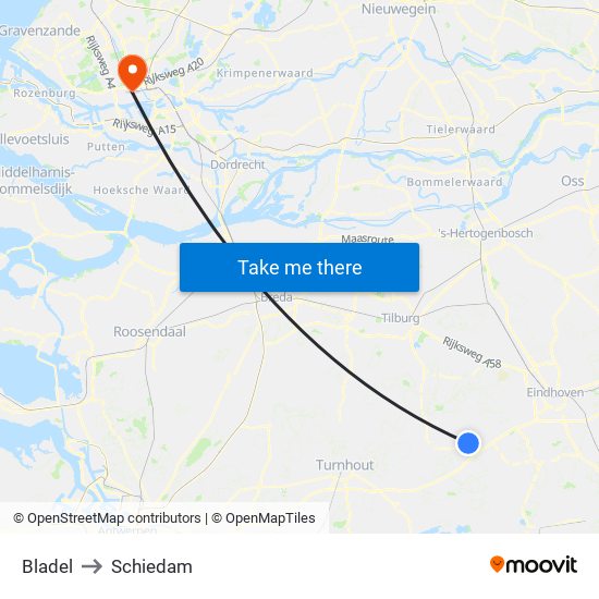 Bladel to Schiedam map