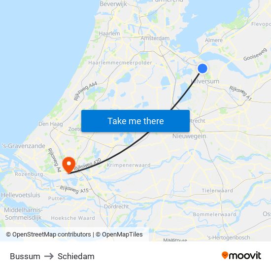 Bussum to Schiedam map