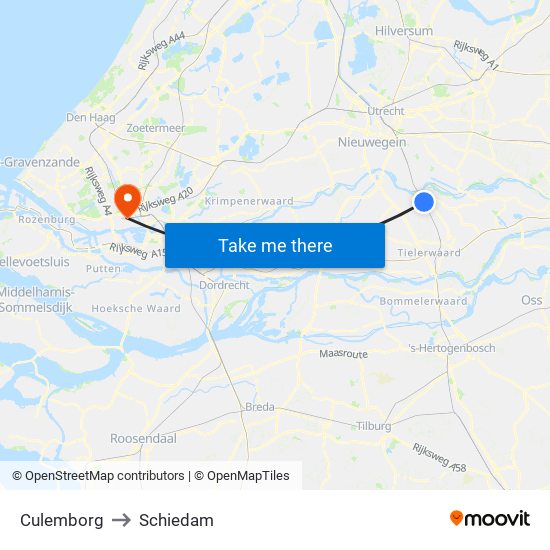 Culemborg to Schiedam map