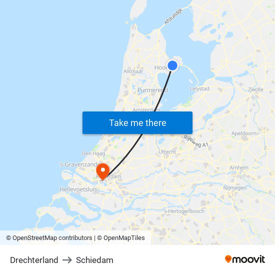 Drechterland to Schiedam map