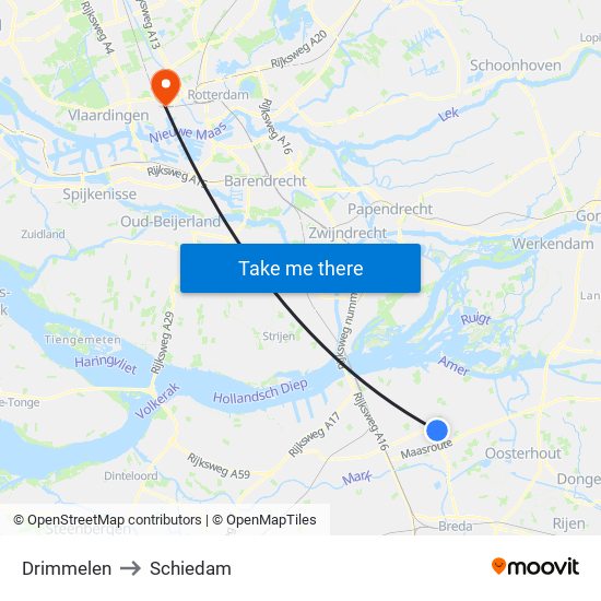 Drimmelen to Schiedam map