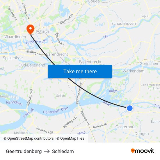 Geertruidenberg to Schiedam map