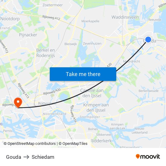 Gouda to Schiedam map