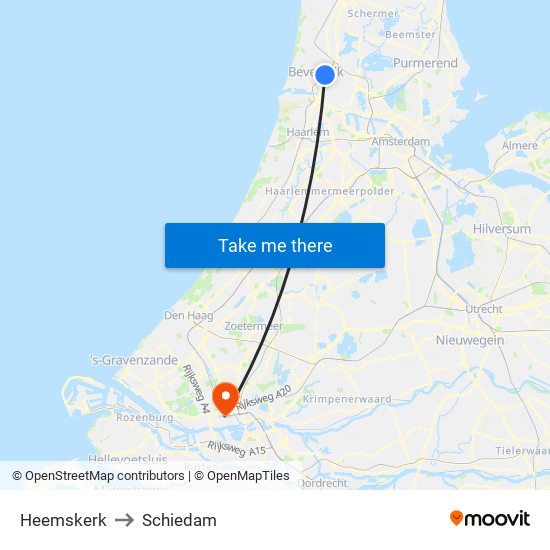 Heemskerk to Schiedam map