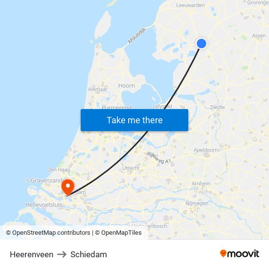 Heerenveen to Schiedam map