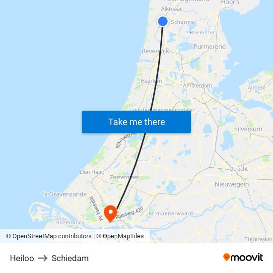 Heiloo to Schiedam map