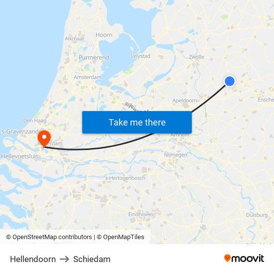 Hellendoorn to Schiedam map