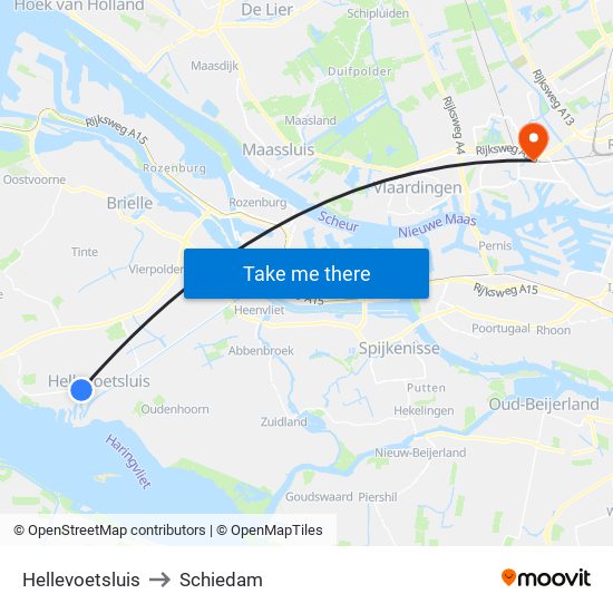 Hellevoetsluis to Schiedam map