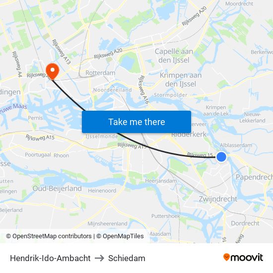 Hendrik-Ido-Ambacht to Schiedam map