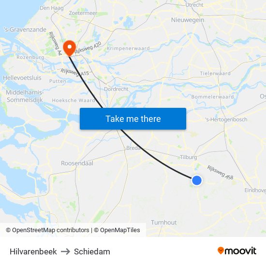 Hilvarenbeek to Schiedam map