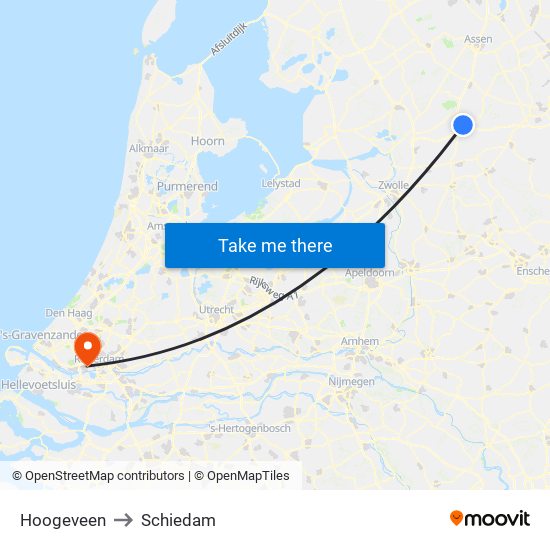 Hoogeveen to Schiedam map