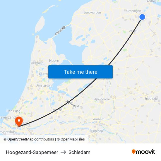 Hoogezand-Sappemeer to Schiedam map