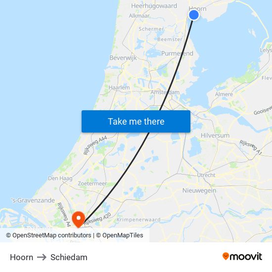 Hoorn to Schiedam map