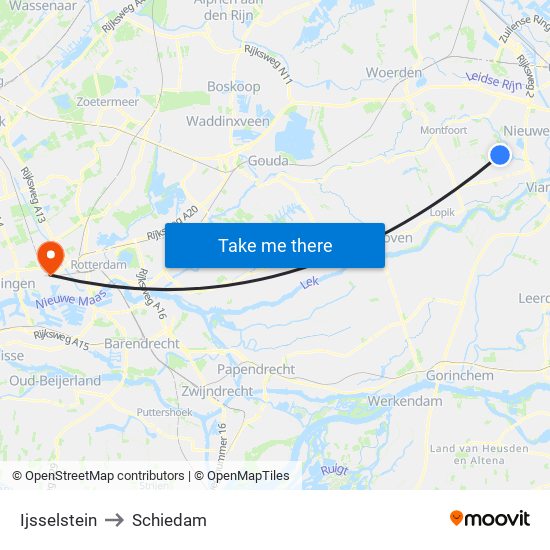 Ijsselstein to Schiedam map