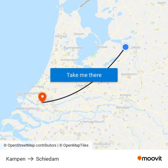 Kampen to Schiedam map