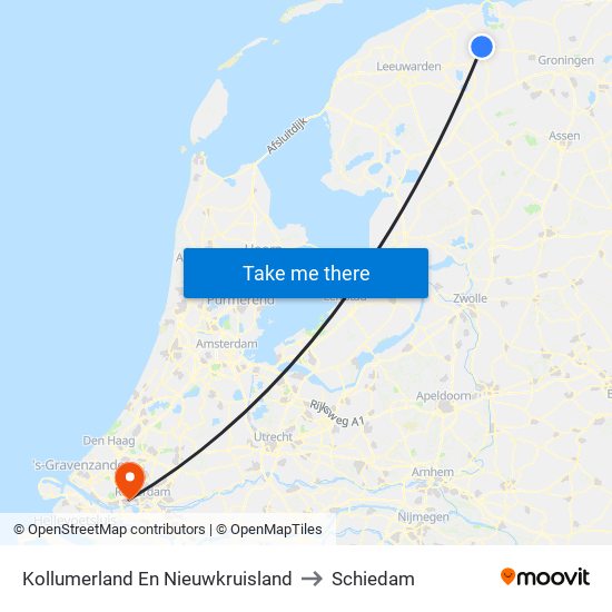 Kollumerland En Nieuwkruisland to Schiedam map