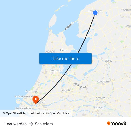 Leeuwarden to Schiedam map