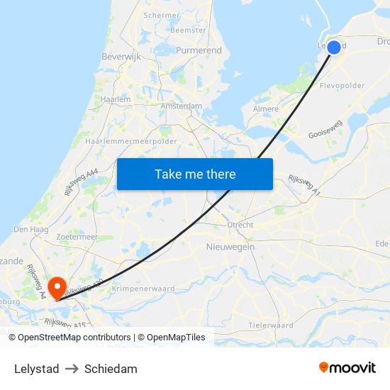 Lelystad to Schiedam map