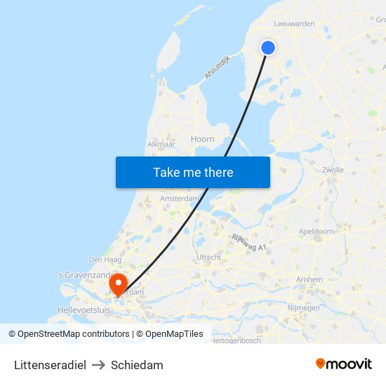 Littenseradiel to Schiedam map