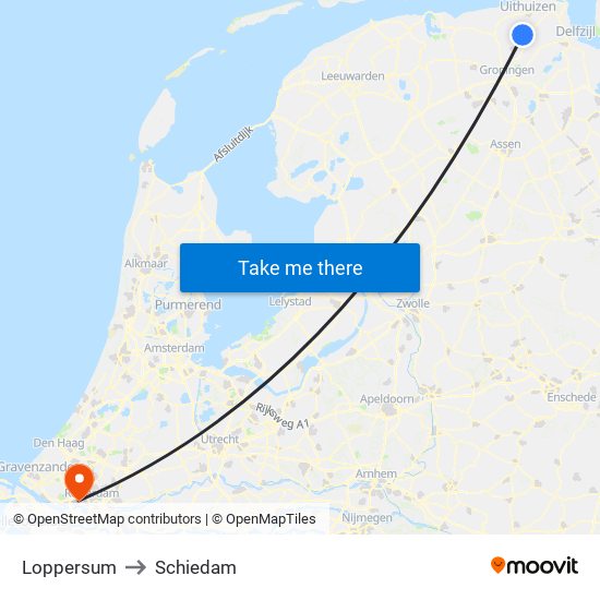 Loppersum to Schiedam map