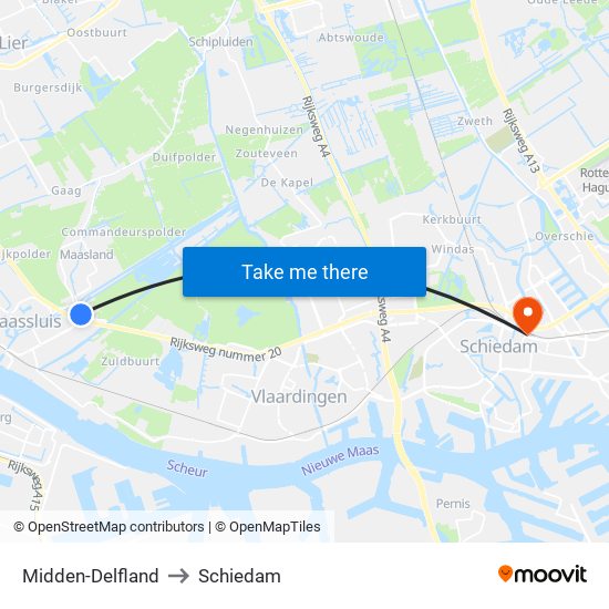 Midden-Delfland to Schiedam map