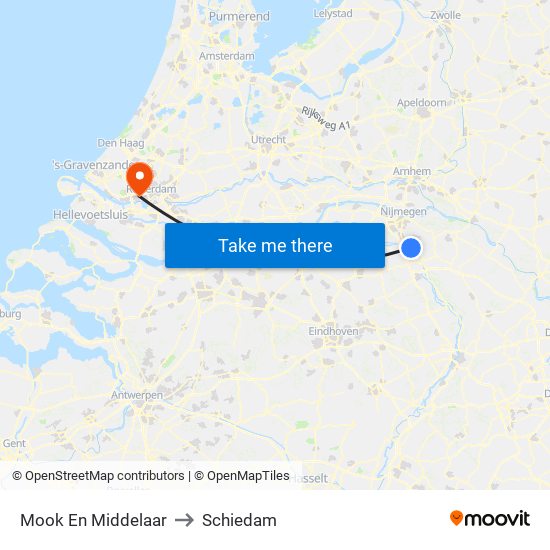 Mook En Middelaar to Schiedam map