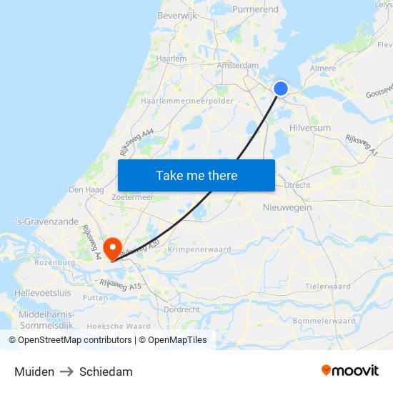 Muiden to Schiedam map