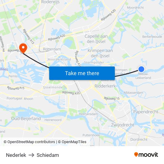 Nederlek to Schiedam map