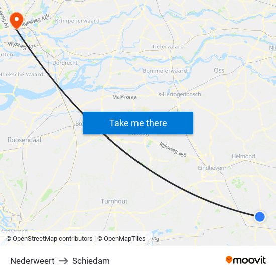 Nederweert to Schiedam map