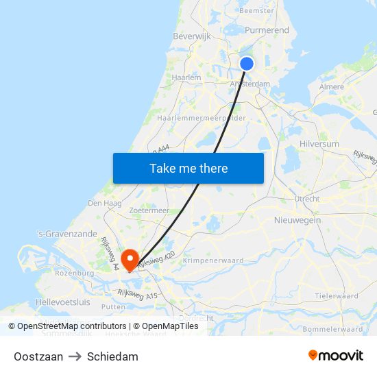 Oostzaan to Schiedam map