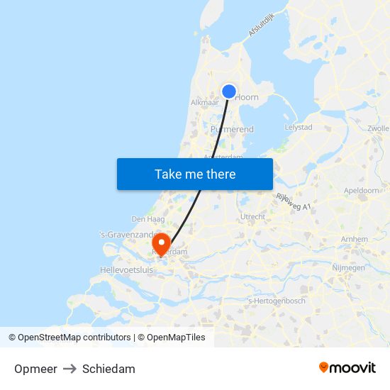 Opmeer to Schiedam map