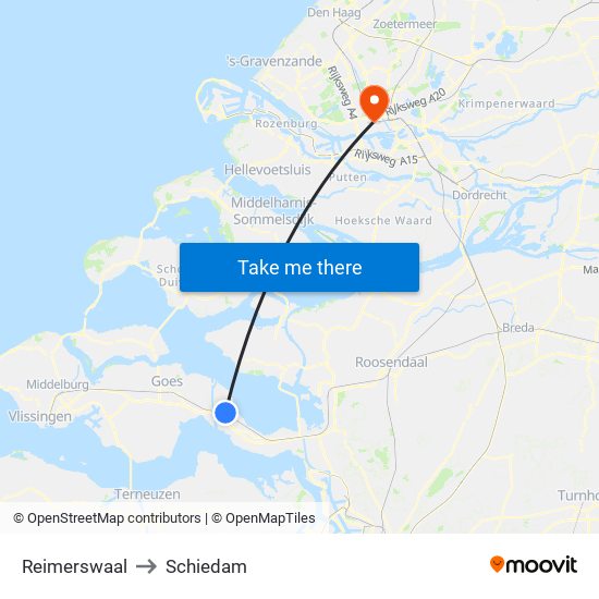 Reimerswaal to Schiedam map