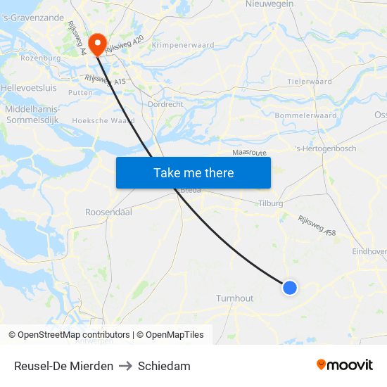 Reusel-De Mierden to Schiedam map