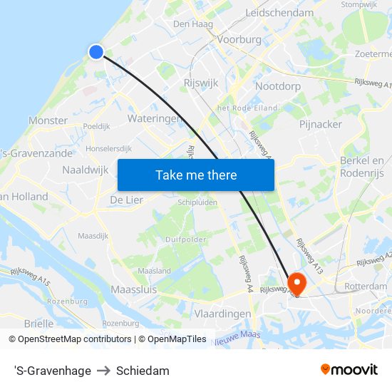 'S-Gravenhage to Schiedam map
