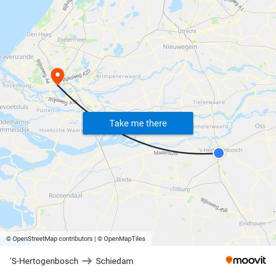 'S-Hertogenbosch to Schiedam map