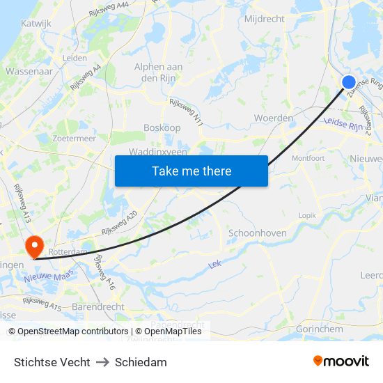 Stichtse Vecht to Schiedam map