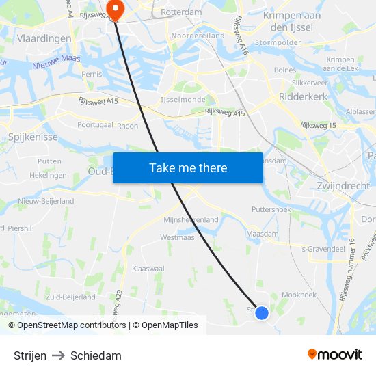 Strijen to Schiedam map